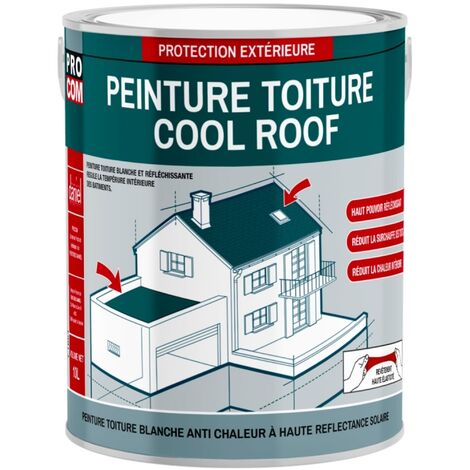 Procom – Peinture toiture thermique blanche réfléchissante – Réduit la chaleur intérieure jusqu'à 40% – 2.5 litres – Fort pouvoir hydrofuge