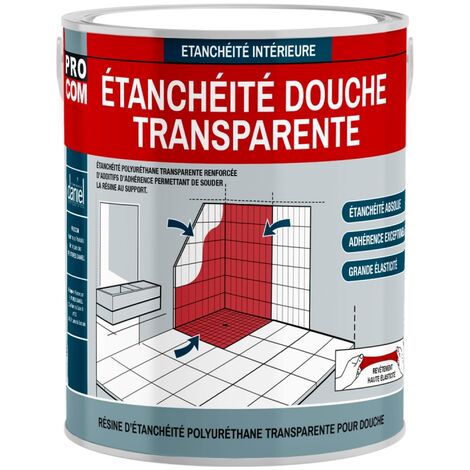 Procom – Résine d'étanchéité transparente polyuréthane – Membrane adhérente pour douches et salles de bain – Application simple et rapide – 2.5L