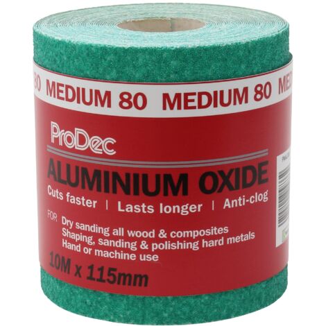 ProDec 10m Rotolo 80 Grana Media Verde Ossido di Alluminio Carta abrasiva per la levigatura di legno, vernice, gesso, stucco, metallo e altro, carta abrasiva larga 115mm