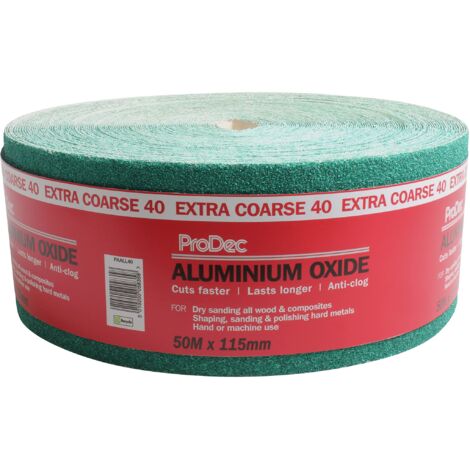 ProDec Rotolo da 50 m di carta abrasiva in ossido di alluminio verde di grado extra grosso, grana 40, per levigare legno, vernice, intonaco, stucco, metallo e altro ancora, larghezza 115 mm,