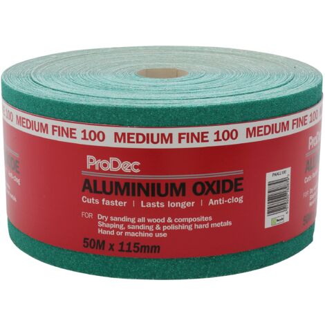 ProDec Rotolo di carta abrasiva in ossido di alluminio verde, grana 100, grana medio-fine, per levigare legno, vernice, gesso, riempitivo, metallo e molto altro ancora, carta vetrata larga 115 mm,