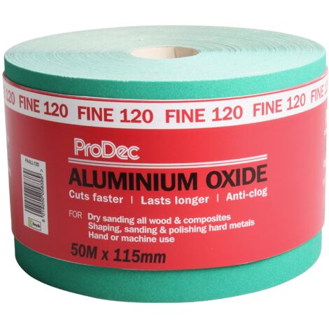 ProDec Rotolo di carta abrasiva in ossido di alluminio verde, grana 120, grana fine, per levigare legno, vernice, gesso, riempitivo, metallo e molto altro ancora, carta vetrata larga 115 mm,