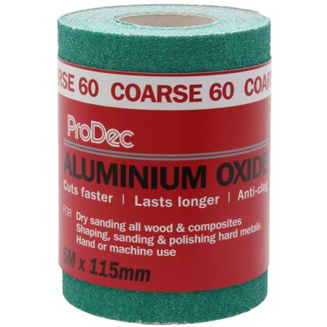 ProDec Rotolo di carta abrasiva in ossido di alluminio verde, grana 60, grana 60, per levigare legno, vernice, gesso, riempitivo, metallo e molto altro ancora, carta vetrata larga 115 mm, compatibile