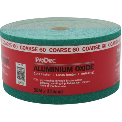ProDec Rotolo di carta abrasiva in ossido di alluminio verde, grana 60, grana 60, per levigare legno, vernice, gesso, riempitivo, metallo e molto altro ancora, carta vetrata larga 115 mm, compatibile