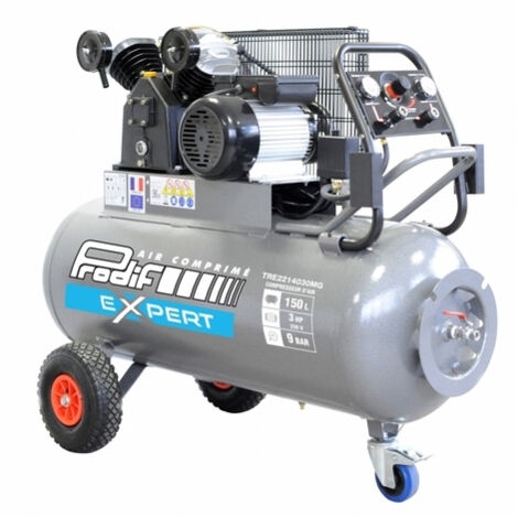 Prodif – Compresseur à courroie 150L 3CV – Pression maximale 9 bar – Débit d'air 310 l/min – Moteur à piston silencieux – Pour professionnels - TRE2214030MG