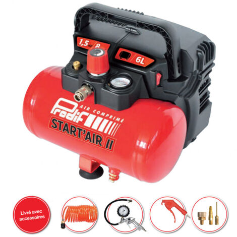 Prodif – Compresseur sans huile 6L – Moteur puissant 1.5 CV – Pression 8 bar – Débit 160 L/min – Compact et léger pour outils pneumatiques