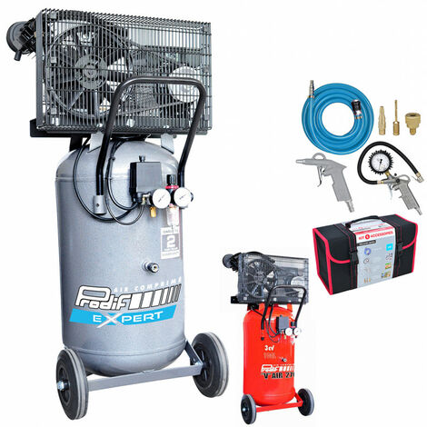 Prodif – Compresseur vertical à courroie 100L – Puissance 3CV – Bi-cylindres sur roues – Kit 6 accessoires inclus – Idéal pour peinture professionnelle - 1003MVLC