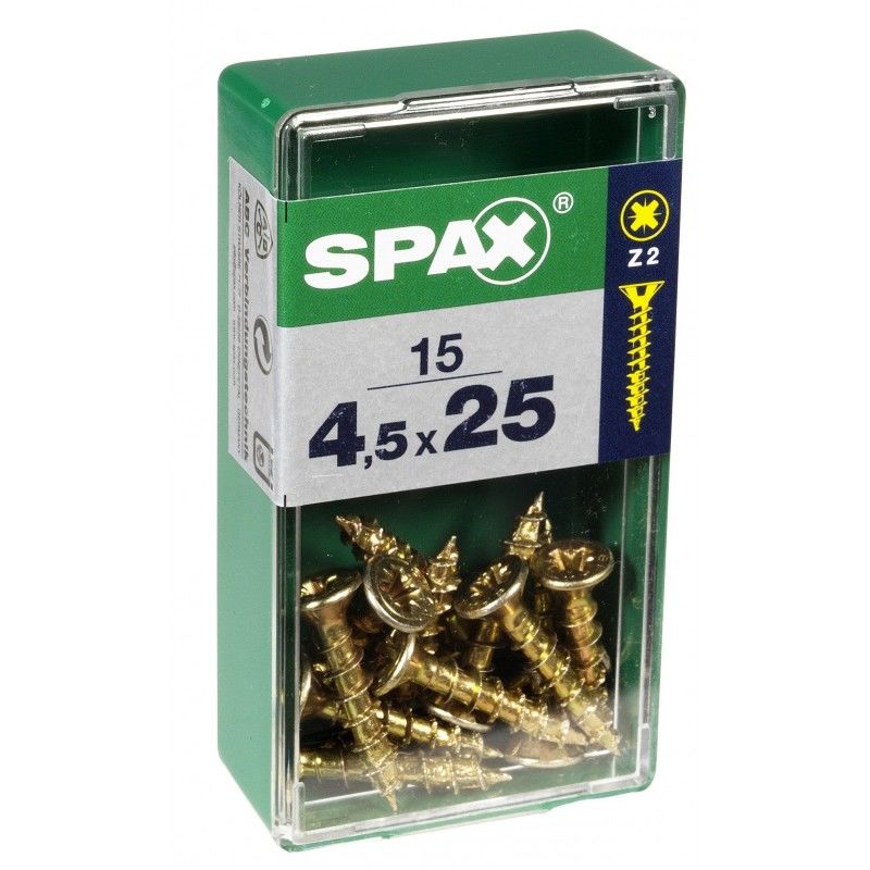 

Box 15 Avellanados Tornillos De Acero De Cabeza Pozidriv Diam.4.5 Mm X Mm L.25 - Spax