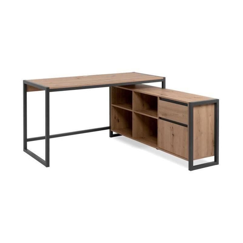 Finori - Bureau d'angle réversible Denver - Panneaux de particules - Coloris chene artisan, anthracite - 139 x 75 x 142 cm