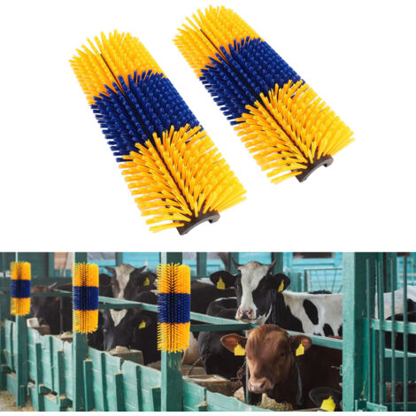 [Producto animal] Cepillos de masaje y analgésico para caballos, vacas y ovejas, modelo L435, fabricados en plástico resistente, longitud 435 mm, color: amarillo, juego con 2 cepillos y 8 accesorios.