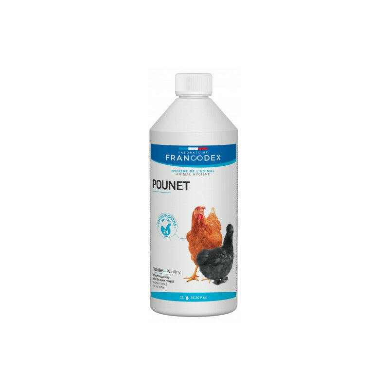 

Producto contra piojos rojos, pollos. Botella de 1L para aves de corral