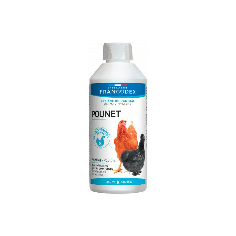 

Producto contra piojos rojos, pollos. Botella de 250 ML para aves de corral