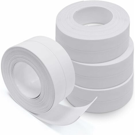 Produit d'étanchéité pour mur et façade,Bas de Porte Adhésif,4 Rouleaux Bande D'étanchéité, Autocollante en PVC, WC, Baignoire, Coin de Mur, Carrelage (Blanc)