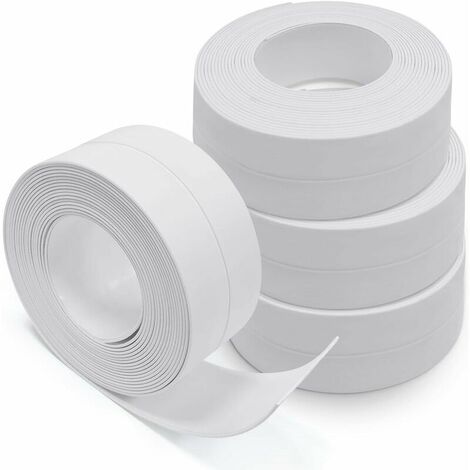 Produit d'étanchéité pour mur et façade,Bas de Porte Adhésif,4 Rouleaux Bande D'étanchéité, Autocollante en PVC, WC, Baignoire, Coin de Mur, Carrelage (Blanc)