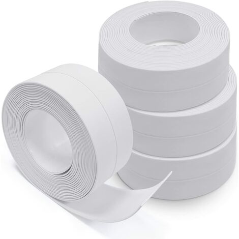 Produit d'étanchéité pour mur et façade,Bas de Porte Adhésif,4 Rouleaux Bande D'étanchéité, Autocollante en PVC, WC, Baignoire, Coin de Mur, Carrelage (Blanc)