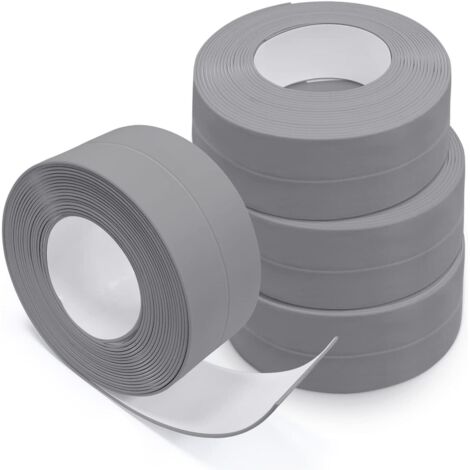 Produit d'étanchéité pour mur et façade,Bas de Porte Adhésif,4 Rouleaux Bande D'étanchéité, Autocollante en PVC, WC, Baignoire, Coin de Mur, Carrelage (Gris)