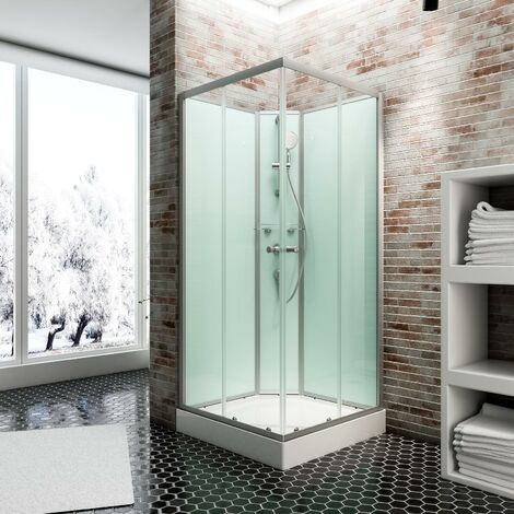 [PRODUIT D'OCCASION] [JAMAIS UTILISÉ] Cabine de douche intégrale avec porte coulissante, verre 5 mm, Cabine de douche complète Ibiza, Schulte, 90 x 90 cm, carrée