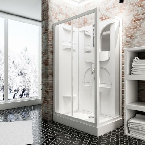 [PRODUIT D'OCCASION] [JAMAIS UTILISÉ] Cabine de douche intégrale Malta, 120 x 80 x 210 cm, Cabine de douche complète Schulte, verre de sécurité transparent 5 mm, face arrière et profilés blancs