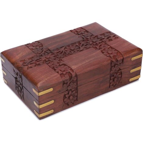 [PRODUIT RECONDITIONNE] Ajuny Boîte à bijoux en bois sculpté avec couvercle décoratif