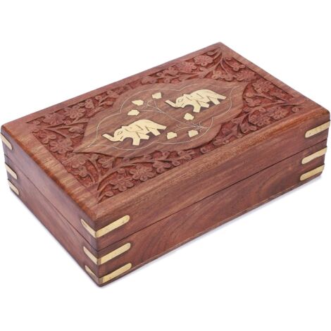 [PRODUIT RECONDITIONNE] Ajuny Boîte à bijoux en bois sculpté avec intérieur velours