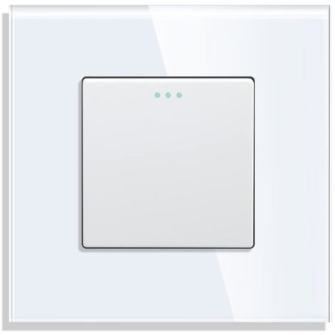 [PRODUIT RECONDITIONNE] CNBINGO Interrupteur à bascule 1 compartiment 10A 250V avec points fluorescents, plaque murale en verre cristal blanc moderne
