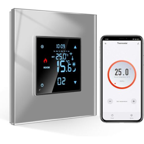 [PRODUIT RECONDITIONNE] CNBINGO Thermostat intelligent encastré Wi-Fi avec écran tactile en verre cristal - Compatible Alexa et Google Assistant - 16