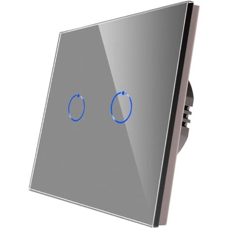 [PRODUIT RECONDITIONNE] Interrupteur double variateur tactile CNBINGO pour LED, panneau verre gris, sans neutre, 2 voies 1 pôle