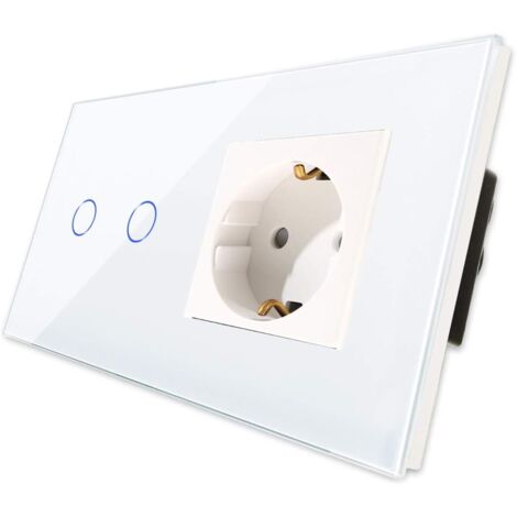 [PRODUIT RECONDITIONNE] Interrupteur tactile CNBINGO avec gradateur 1 pôle, verre trempé blanc, rétroéclairage LED, 2 compartiments, 240V 700W, prise