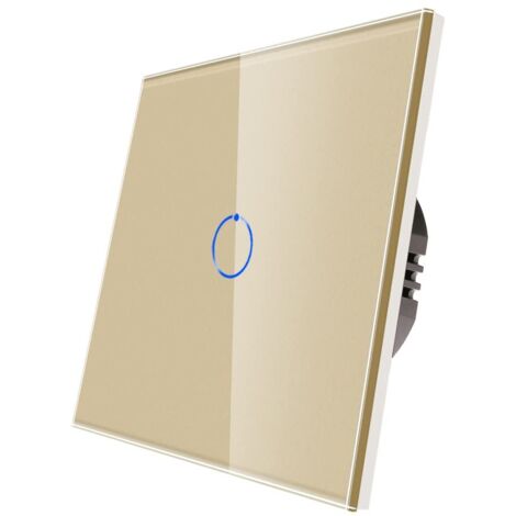 [PRODUIT RECONDITIONNE] Interrupteur tactile simple doré CNBINGO en verre trempé avec rétroéclairage LED, 1 voie, 240 V, 500 W, sans fil neutre