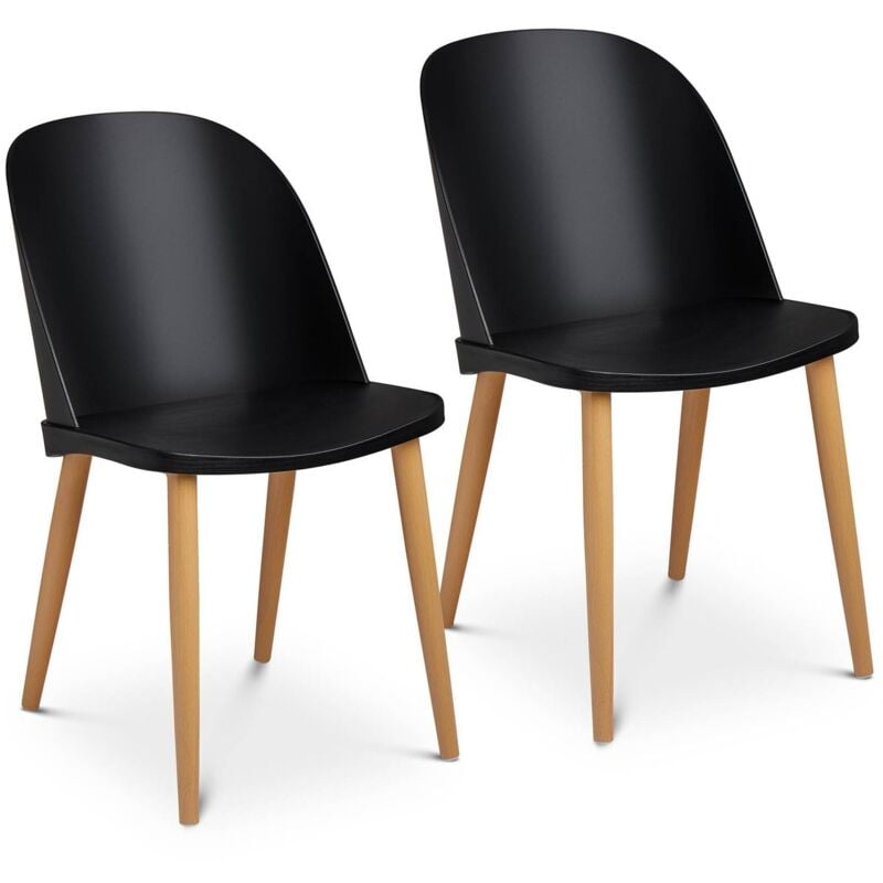 Fromm&starck - produit reconditionne] Lot de 2 Chaises Design Cuisine Salle à Manger Plastique Acier Noir Bois - Bon état