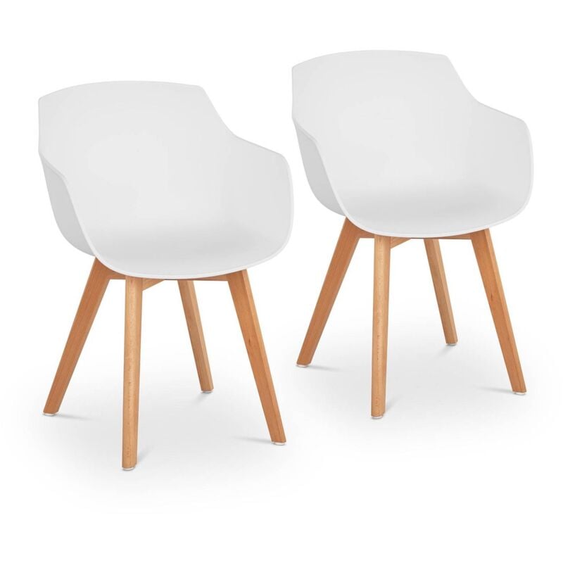 Fromm&starck - produit reconditionne] Lot de 2 Chaises Scandinaves Cuisine Salle à Manger Plastique / Bois Blanc 150kg - Bon état
