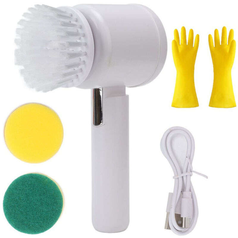Produits de nettoyage-Brosse de nettoyage électrique multifonctionnelle/Blanc1 + Gants en latex Oxford/Épaissi 1 paire1