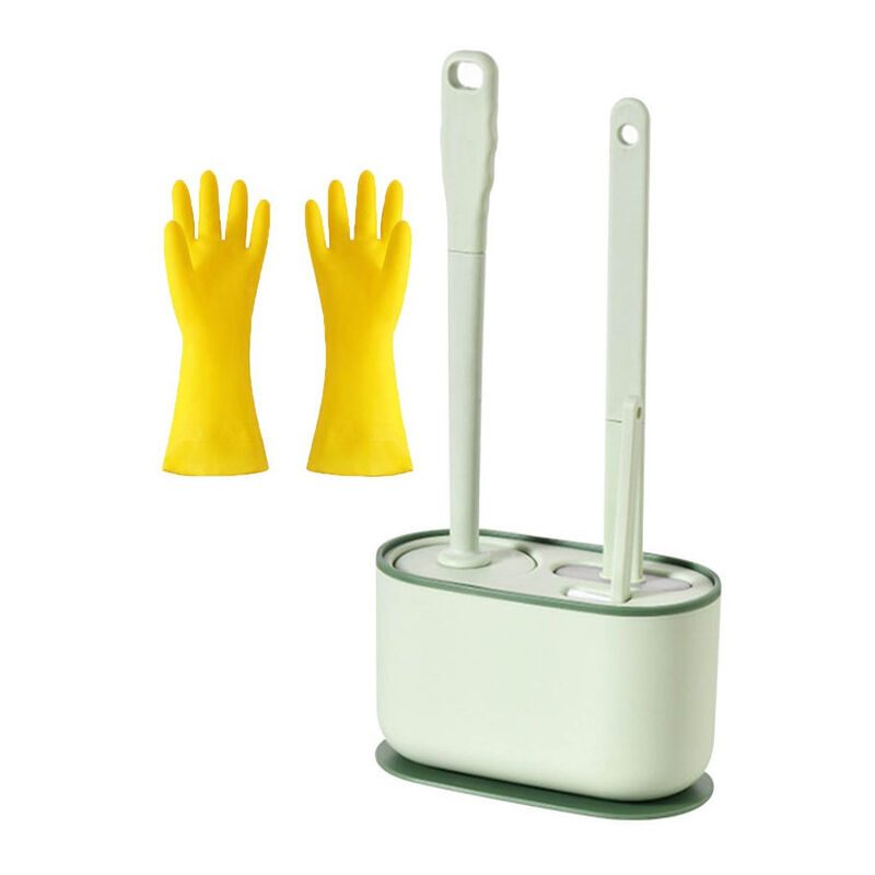 Sunxury - Produits de nettoyage - Ensemble de brosse de toilette longue/Vert fraise1 + Gants en latex Oxford/Épaissi 1 paire1