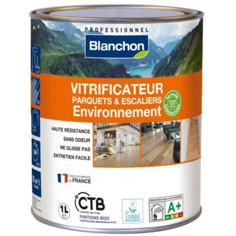 Vitrificateur parquet environnement Blanchon 1L aspect mat sans odeur pour parquets, planchers et escaliers