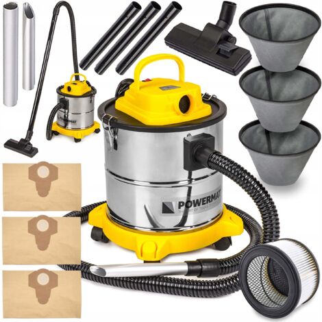 POWERMAT Aschesauger Kaminsauger Staubsauger mit Motor 2000 W mit HEPA Filter mit 4 Rollen 2 in 1
