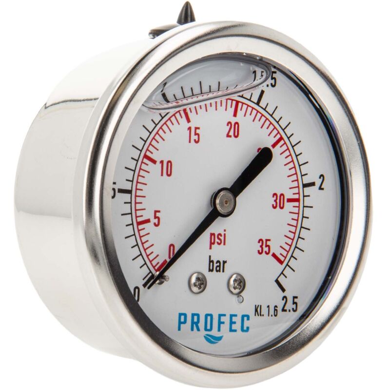 Profec Manometer 0 - 2, 5 Bar, Glyzeringefüllt, Ø 63 Mm, 1/4 Zoll Anschluss Nach Hinten Axial, Überdruck-manometer