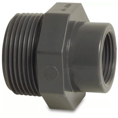 Profec Reduzierstück, PVC-U, 1 Zoll AG x 3/4 Zoll IG, 10 bar, grau