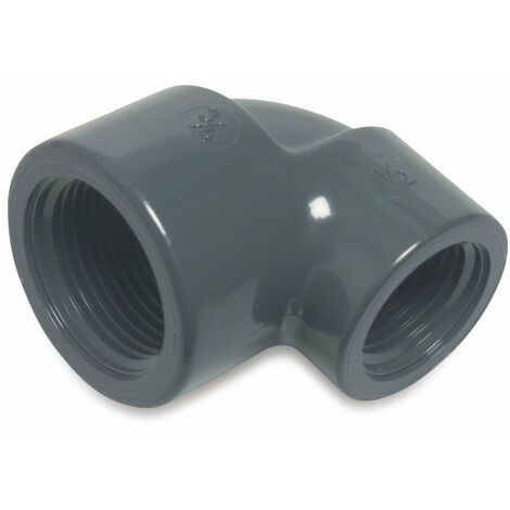 Profec Winkel 90° PVC-U Innengewinde x Innengewinde reduziert 1/2 x 3/4 Zoll, 10 bar, grau