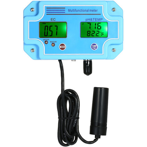 Profesional 3 en 1 pH / EC / TEMP Medidor Detector de agua Multiparámetro Digital LCD Tri-Meter Multifunción Monitor de calidad del agua Multiparámetro Probador de calidad del agua Azul