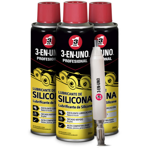Profesional - Pack de 3 Lubricante de silicona 250 ml - Color Amarillo y Negro en Spray + Multiherramienta de regalo