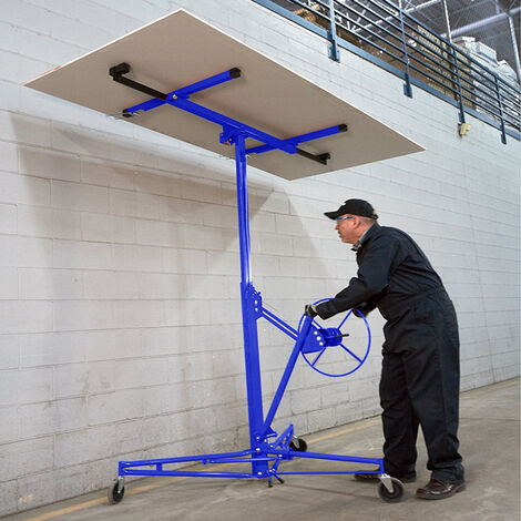 Profession Mobile 11ft Drywall Hoist Plasterboard Lifter Caster Panel Sheet Lift, Blue