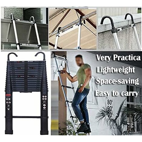 Professional 16.5FTAluminum Telescoping Ladder, One-Button Retraction Extension Ladder for Home 150kg