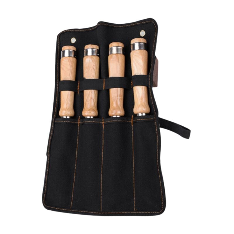 Professional 4pcs Ensemble de ciseaux à bois Poignées en bois robustes Ensembles de ciseaux vec étui en cuir pour le travail du bois, sculpture 8mm,