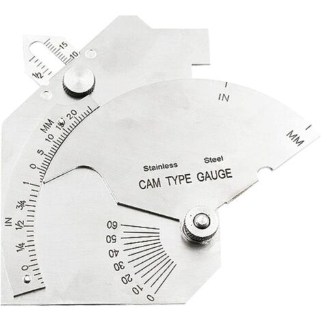 Professional bridge cam gauge for welding bevel angle grooves, inch/mm, stainless steel, used for industrial and durable purposes