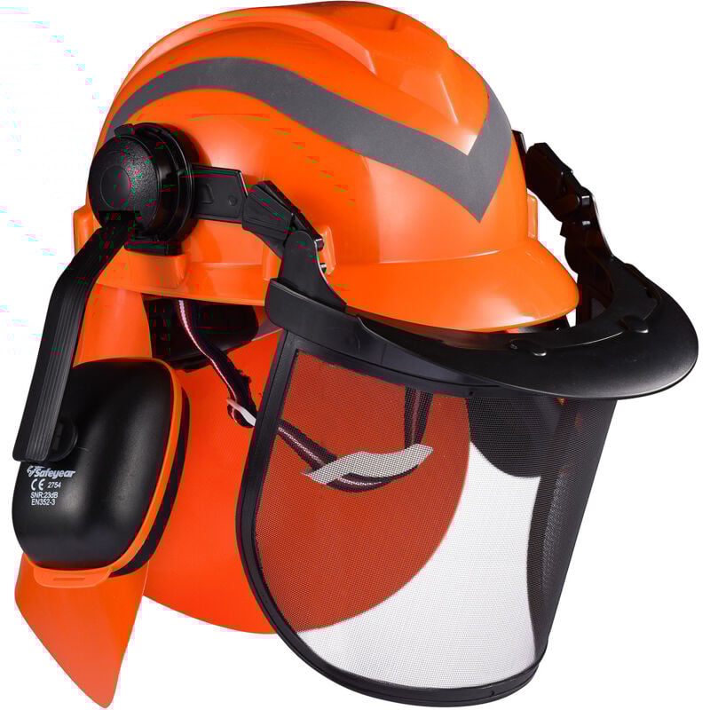 Professional Casque de scie à chaîne forestière avec Casque 27 snr Oreillettes réglable, Masque en Maille et Tissu de Cou