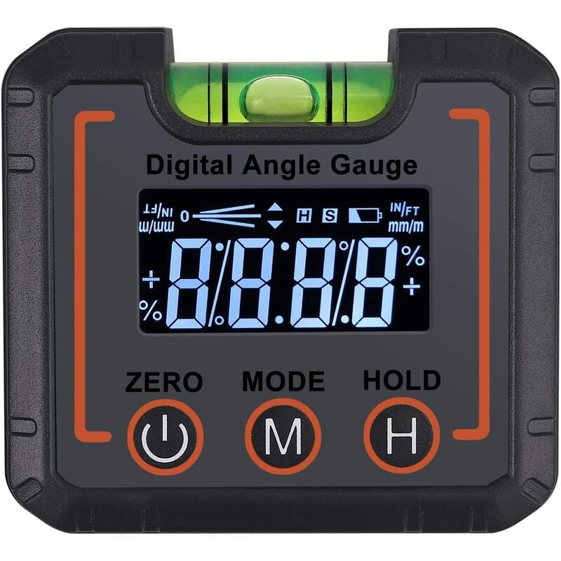 Professional Digital lcd Digital Inclinometer, High Accuracy Horizontal Bubbles, Magnetic V-Groove, with 2 Batteries, (°degrees / % / mm/m/IN/FT)