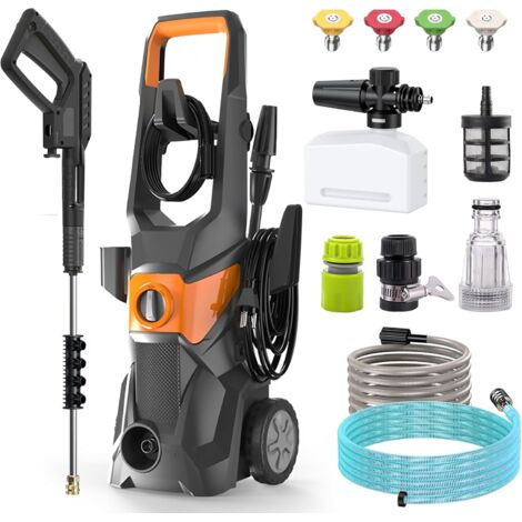 Professional high-pressure cleaner, 200 bar, 3000 W, facade cleaner with 10 m hose, joint cleaning, 1.8 m water inlet hose, 540 l/h flow rate, cleaning lance, cleaning nozzle, quick connector, orange