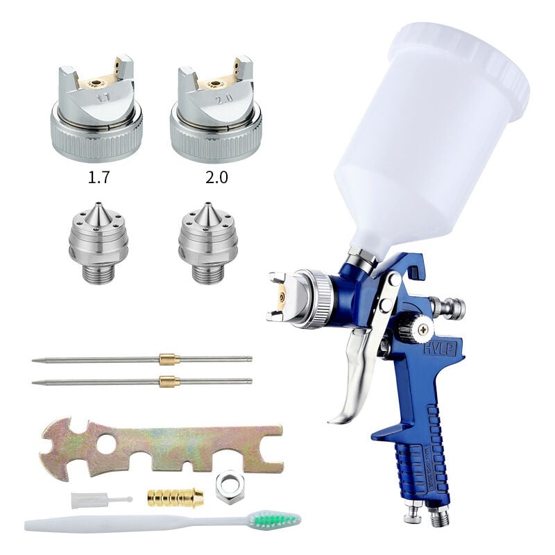 Professional hvlp Spray Gun Paint Spray System Gravity Feed 2 Nozzles 1.7mm 2.0mm Cup 600cc