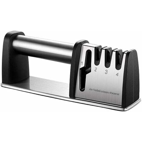 Professional Knife Sharpener, Knife Sharpener, 4-in-1 Kitchen Knife Sharpener Diamond Tungsten Steel, Manual Knife Sharpeners with Non-Slip Base, for Kitchen Knife, Scissors