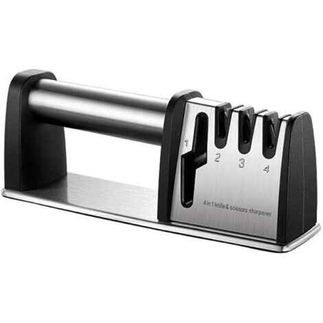 Professional Knife Sharpener, Knife Sharpener, 4-in-1 Kitchen Sharpener Diamond Tungsten Steel, Manual Knife Sharpeners with Non-Slip Base, for Kitchen Knife, Scissors